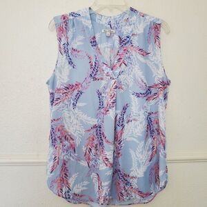 Emma & Olivia Women's Sleeveless Blouse Size L Light Blue Floral Leaf Print
